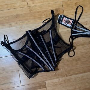 Black Mesh Corset Set